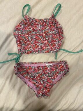 Floral Print Girls Two-Piece Swim Bikini in Pink & Mint